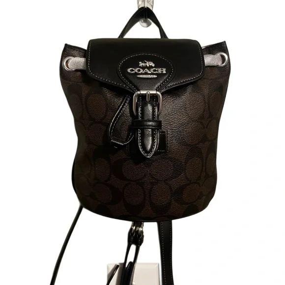 Coach Black Backpack with Signature Design and Drawstring Closure - Picture 1 of 11